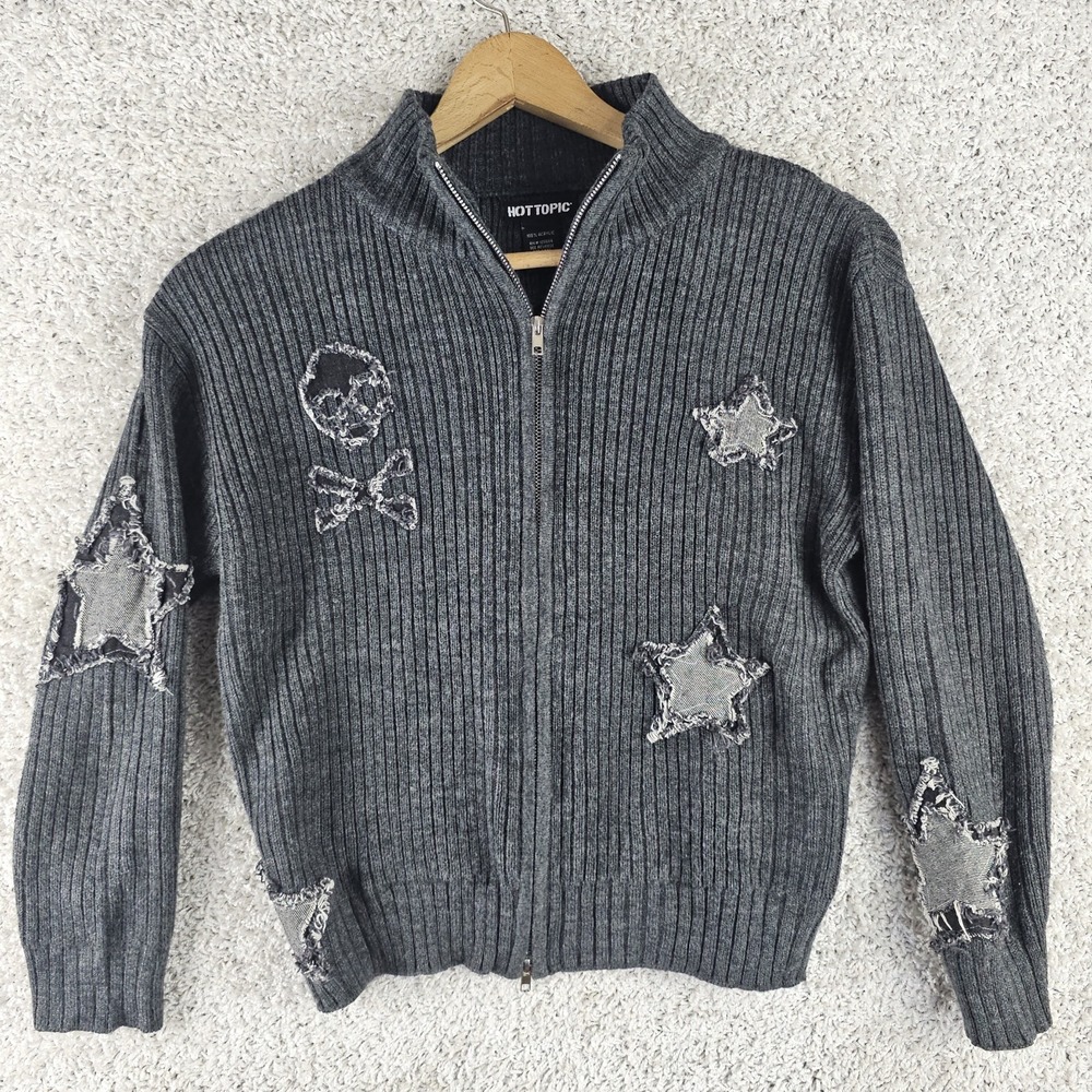 Hot Topic Skulls & Stars Full Zip Sweater Sz Small Boho Abstract Fringe Festival